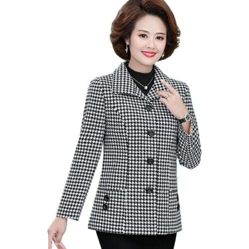 Mother Clothes Autumn Female Plaid Woolen Coat New Fashion Single Breasted Short Jacket Plus Size 5XL Middle-aged Women Overcoat