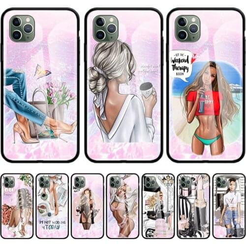 Fashion Sexy Beauty Mom Baby Glass Cases For Apple iPhone 11 12 Pro Max SE 2020 XR XS X 7 8 6 6S Plus Tempered Phone Coque Shell