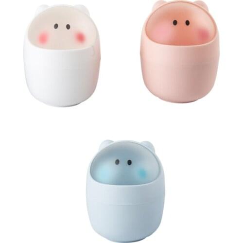 N58C Desktop Mini Flip Garbage Storage Paper Towel Bucket Cute Cartoon Piggy Desk Waste Bin Tiny Trash Can Office Home