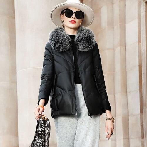 Genuine Down Jacket Women Winter Sheepskin Coat Warm Fox Fur Collar Thick Real Leather Jackets 2020 ED6009-12916 KJ3664