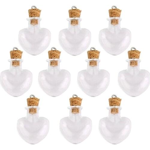 Hot 10pcs gl cork bottle gles ampoules wool bottle pendants heart form