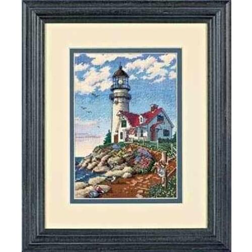 Drop Shipping Artwork Lighthouse on a Rocky Cape Vintage Embroidery Kit with 100% Cotton Flosse& Free Shipping for Home Decor