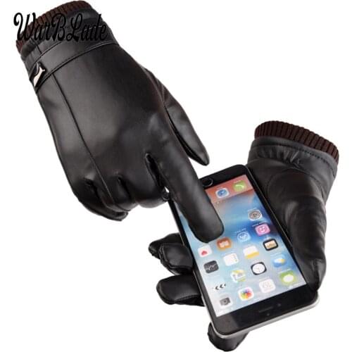 WarBLade Drop Shipping 2021 New Mens High Quality Luxurious PU Leather Winter Driving Warm Black Glove Cashmere Tactical Gloves