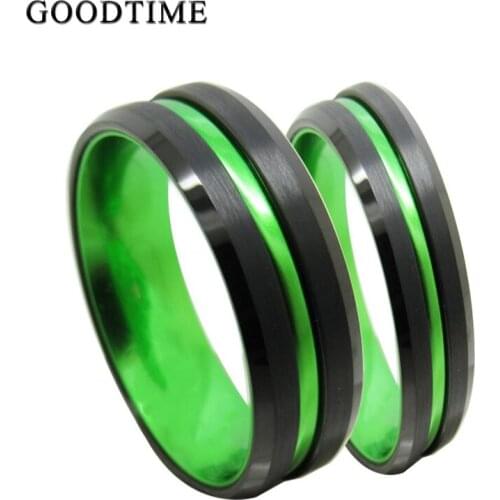 Luxury Tungsten Carbide Couple Rings Engagement Wedding Band Black Green Color Ring Jewelry Accessories For Men Woman