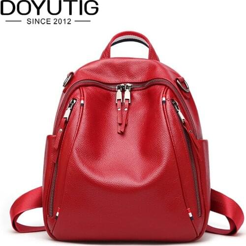 DOYUTIG 2019 New Style Womens Genuine Leather Backpack Casual Large Capacity Girl Knapsack School Real Leather Backpack E171