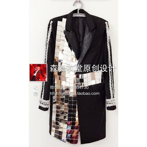 S-5xl ! 2020 Mens New Fashion Singer Dj Gd Mirror Heavy Manual Palace Long Suit Costumes Plus Size Long Coat Stage Formal Dress