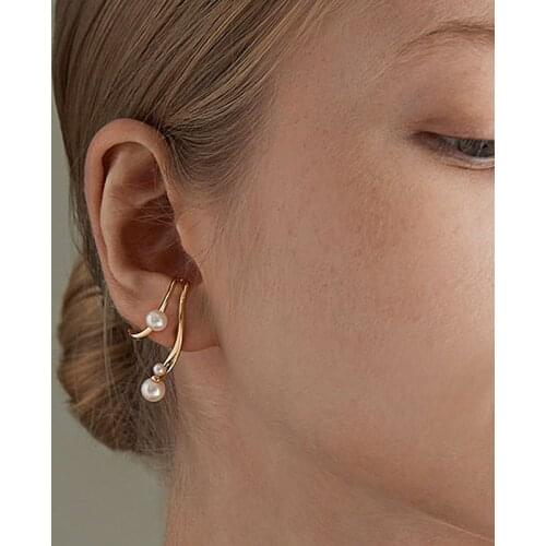 New Fashion 925 Silver Needle Earrings For Women Punk Double Linear Asymmetrical Pearl Stud Earrings Party Jewelry Accessories