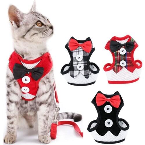 Cute Dog Cat Harness and Leash Set Nylon Mesh Pet Puppy Harness Lead Cat Collar Clothes Vest for Small Cats Kitten Pet Supplies