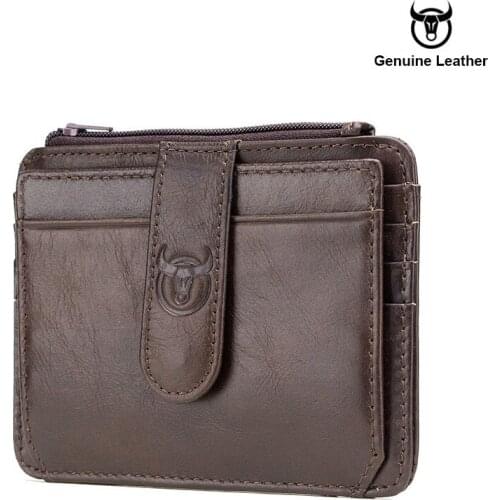 Super Thin 100% Genuine Leather Purse Rfid Blocking Mini Slim Zipper Card Holder Credit Cart Wallet for Men