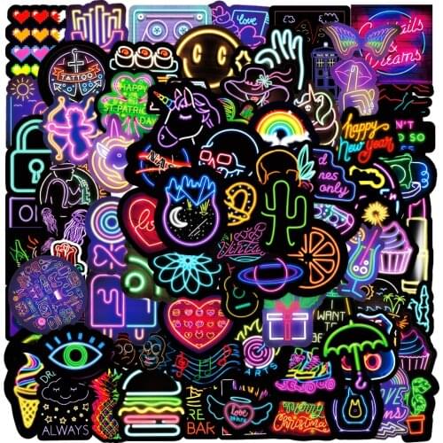 10/30/50pcs Funny Neon Light Stickers Pack Laptop Suitcase Graffiti Skateboard Fridge Cute Cartoon Stickers Anime Decals Gift