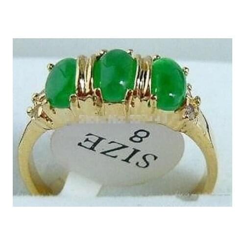 Green 3 Jade Bead 18KGP Ring size: 6.7.8.9