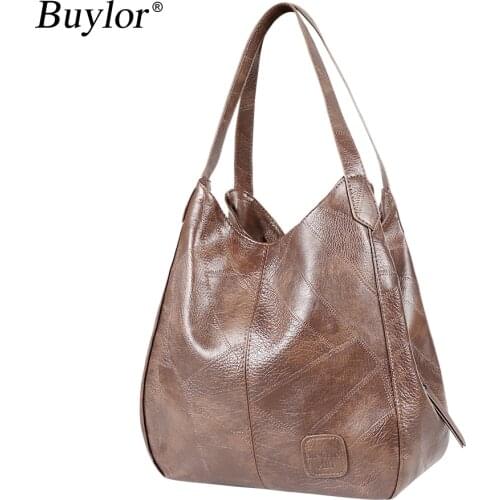 Buylor Womens Handbags Vintage Luxury Leather Shoulder Bag Designers Large Bag modern Fashion Brand Female