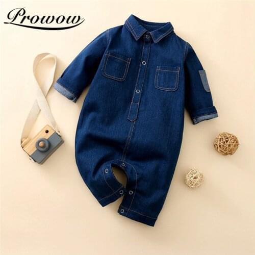 Prowow Newborn Baby Boys Clothes Long Sleeve Baby Boy Overalls Cowboy Jumpsuits For Kids Toddler Costumes Solid Babys Rompers