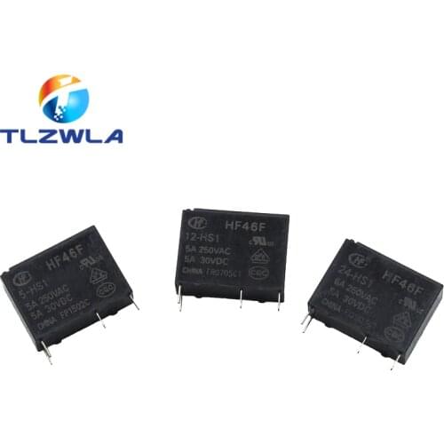 10PCS/lot 30VDC Power Relays HF46F-005-HS1 HF46F-012-HS1 HF46F-024-HS1 5-HS1 12-HS1 24-HS1 5A 250VAC 4PIN 5V 12V 24V DC
