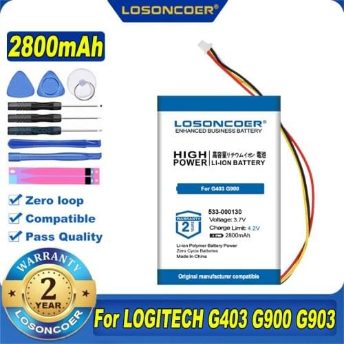 100% Original LOSONCOER 2800mAh 533-000130 Battery For LOGITECH G403 G900 G903 G703 X100 Wireless Mouse Batteries