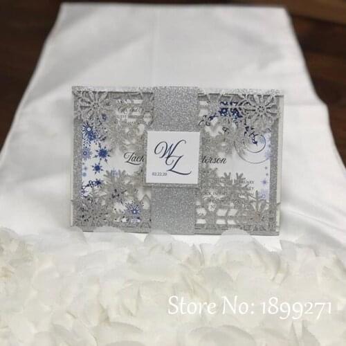 100Pcs Flower design wedding cards invitation with Pearl envelopes Glitter ribbon small card RSVP Card free printing for party