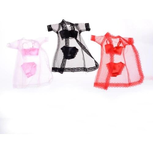 3pcs/sets Colorful Sexy Pajamas Lingerie Nightwear Lace Night Dress + Bra + Underwear Clothes For Doll Skirt Clothes