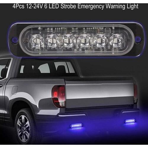 4PCS Universal Super Thin 6LED Car 12-24V Truck Warning Caution Emergency Construction Flashing Strobe Light Bar