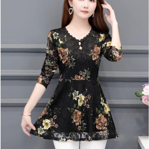 5XL Plus Size Women lace Blouses 2021 Fashion autumn see through long Sleeve Shirt Female Casual tops blusas femininas elegante