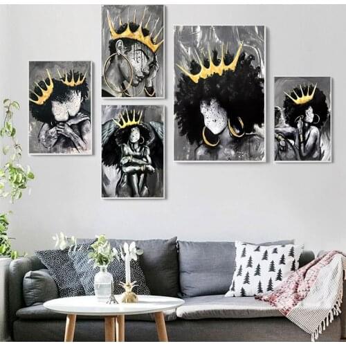 Africa Angel Queen Black Girl Boy Nordic s And Prints Wall Art Canvas Painting Print Wall Pictures For Living Room Club