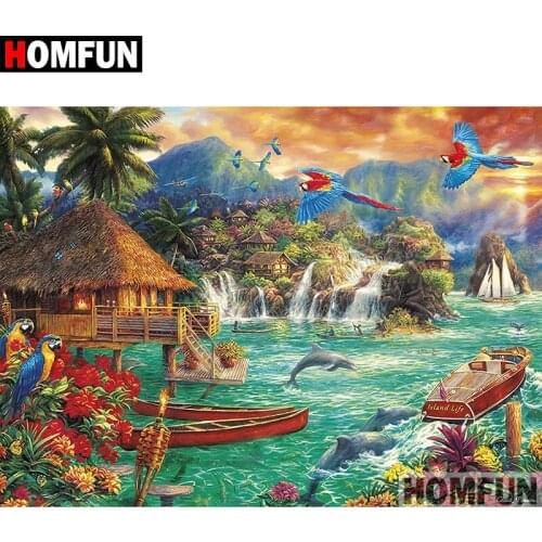 HOMFUN 5D DIY Diamond Painting Full Square/Round Drill "Parrot dolphin Scenic" Embroidery Cross Stitch gift Home Decor A07924