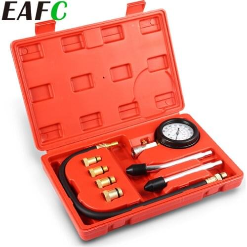3/8pcs Car Pressure Gauge Tester Kit Set Auto Petrol Engine Compression Leakage Diagnostic Compressometer Tool Set With Case