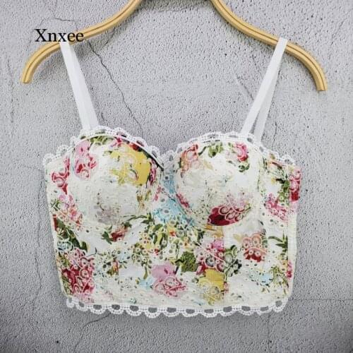 White Ins Sweet Floral Lace Bralet Womens Bustier Bra Wedding Party Corset Cropped Top Vest Sexy Fashion Y2K Plus Size Clothing