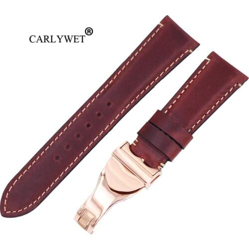 CARLYWET 22mm High Quality Genuine Leather Replacement Wrist Watchband Strap Belt Loops Band Bracelets For IWC Tudor Breitling