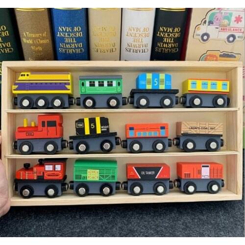 Wooden train set Thomas 12 small train set with wooden box inertial magnetic childrens toys