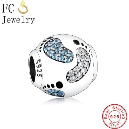 FC Jewelry Fit Original Charm Bracelet 925 Sterling Silver Babys Footprints Bead For Making Love For My Baby Berloque 2021 New