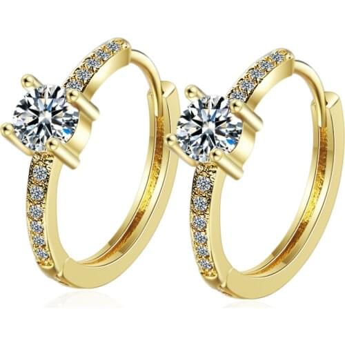 Gold With Clear CZ 4 Claw Round Crystal Huggies Hoop Earring Anti-Allergic Jewelry For Woman Children Girl Baby Kid