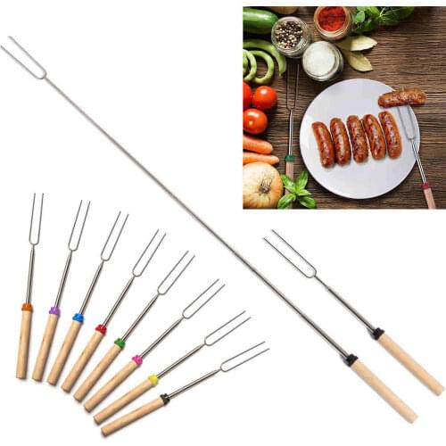 JX-LCLYL 8Pcs Telescopic BBQ Skewers Forks Stainless Steel Sticks Barbecue Wooden Handle