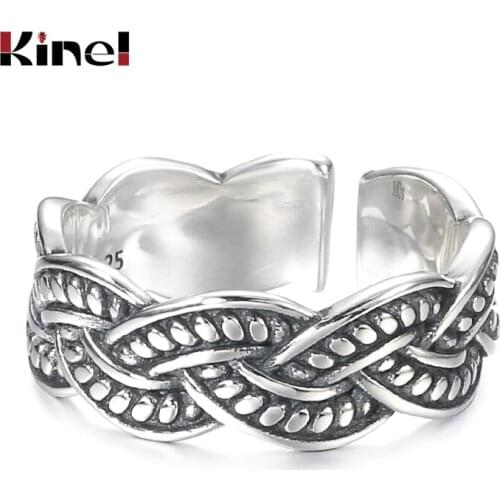 Kinel New Bijoux Twisted Minimalist Finger Rings for Women 925 Sterling Silver Hypoallergenic Jewelry Gift Retro Silver Ring
