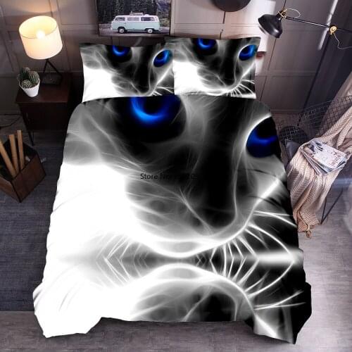 3D Cat Bedding Set White and Black Bed Linen Duvet Cover Set Queen King Size Cute Children Quilt Covers and Pillowcases 2-3 Pcs
