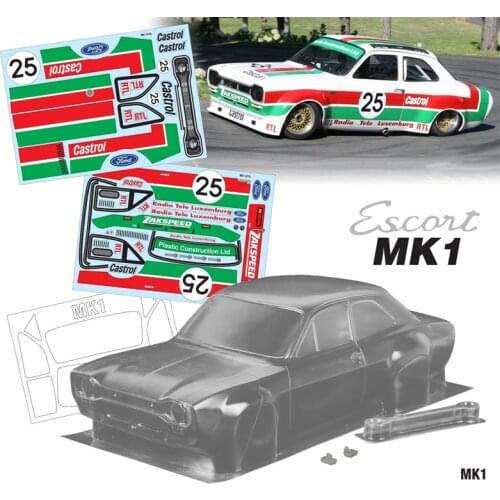 Rc Car Shell Ford Escort MK1 Clear Body + Stickers + Lamp Cup + 3D Rearview Mirror For 1:10 Scale Rc Drift Car Model