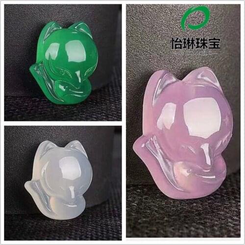 Natural agate jade Carved fox Pendant Chinese Necklace Charm Jewellery Fashion Amulet Luck Gifts for man Women sweater chain