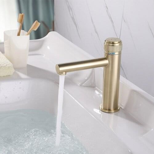 Brushed Gold Bathroom Faucet Single Handle Basin Faucet with Rotary Switch Hot and Cold Mixer Tap Bathroom Sink Faucet