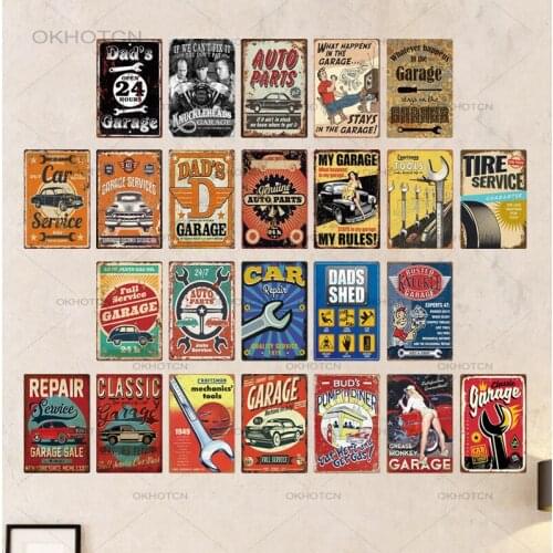 Garage Metal Sign Plaque Vintage DADS GARAGE Retro Shabby Chic Tin Plates Garage Car Repair Man Cave Wall Art Decor