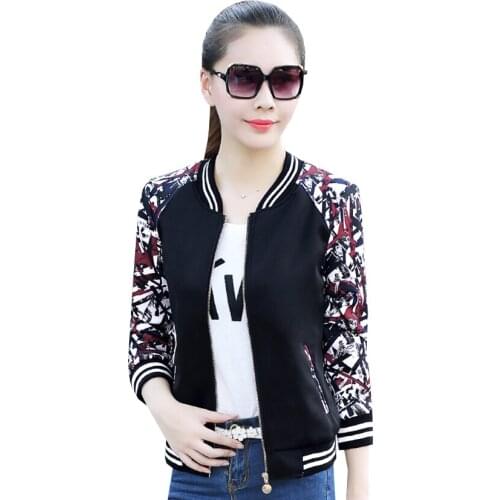 Fashion Bomber Jacket New Spring Autumn Women Print Short Coat Students Baseball Coats Female Casual Slim Thin Outwear AB445