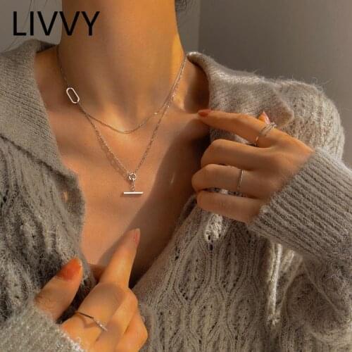 LIVVY Silver Color Trendy Simple Necklace Pendant hollow out chain Round Jewelry For Women & Girls Party Gift
