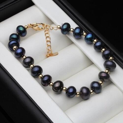 Fashion Natural freshwater Exquisite pearl bracelet for women ,Black adjustable pearl charms jewelry wedding gift