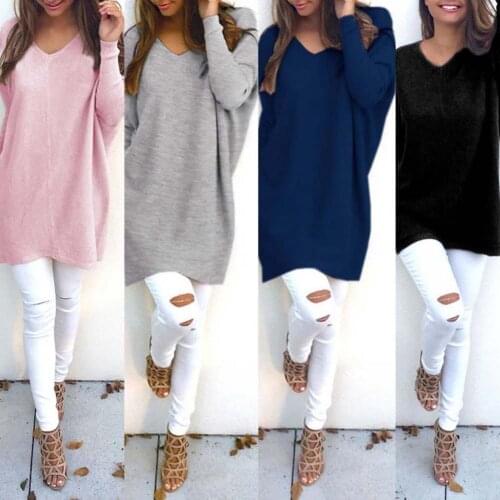 Autumn Winter Women Sweater Dress V-Neck Long Sleeve Pullovers Loose Sweater Knitted Oversized Jumper Casual Womens Sweaters