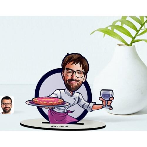 Personalized Male Waiter Caricature Of Wooden Trinket Model-1 Reliable Modern Simple Gift Special Design Good Quality Surprise dear