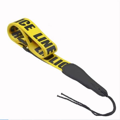 Yellow "POLICE LINE" Printing Guitar Strap for Bass Electric & Acoustic Guitars Adjustable Accessories Leather Ends