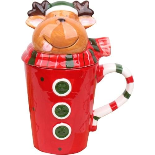 Christmas Creative Ceramic Mug Three-dimensional Animal Milk Coffee Cup Cartoon Cute Couple Porcelain Mugs Christmas Gifts Cups