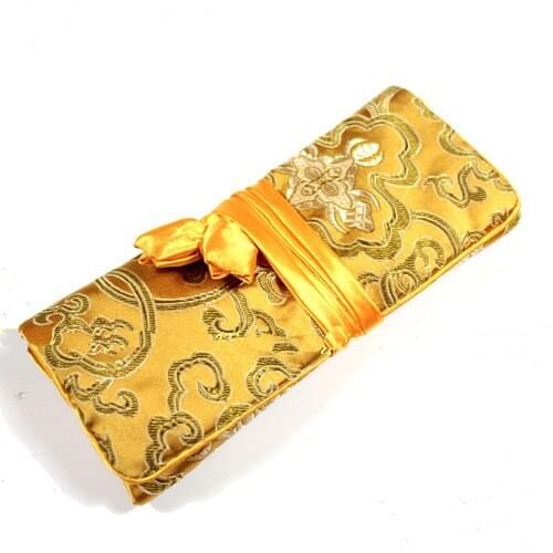 Folding Silk Brocade Jewelry Bag Roll Drawstring Floral Women Cosmetic Bag Travel Large Makeup Pouch Bag 10pcs