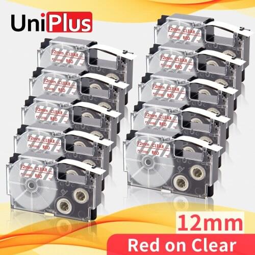UniPlus Replacement Casio Label Tape XR 12XRD Red on Clear 12mm*8m Label Cassette for Casio Label Printer KL-750 KL-7400 KL-820