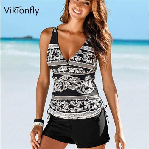 Vikionfly Plus Size Tankini Swimsuit Women 2021 Push Up Vintage Swimwear Bikini Large Size Swimming Suit With Shorts For Ladies