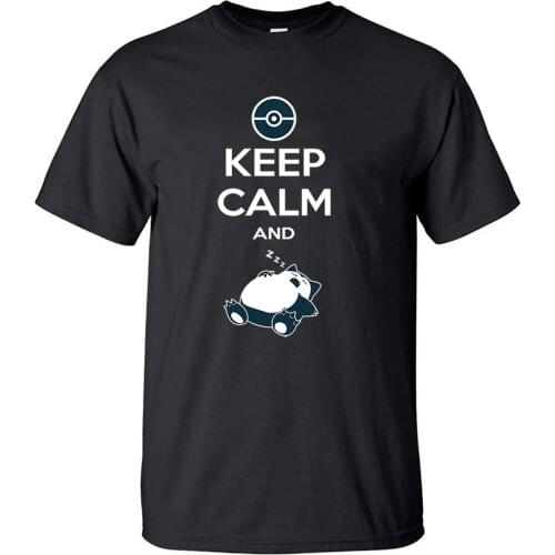 Japan Anime Keep Clam And Sleep Snorlax Vintage Cool Half Sleeved T Shirt Printed Cotton T Shirts Top Men Harajuku Black Shirt