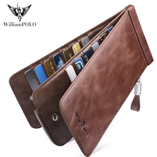 WILLIAMPOLOs new retro leather long card bag mens wallet mobile phone bag multi-card high-quality leather bank card holder